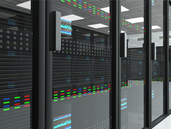 View looking into a data center room at a client facility