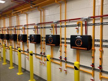 Fire alarm system at a client facility